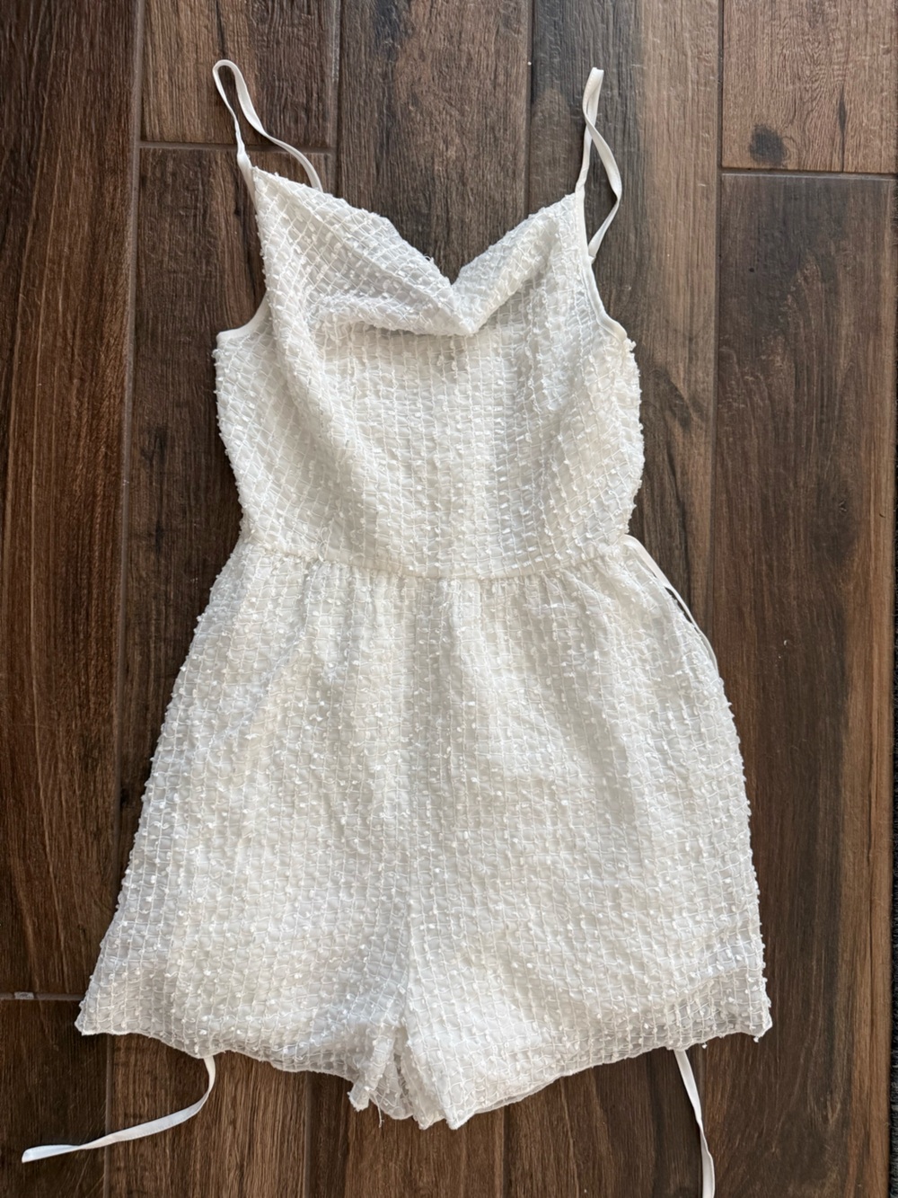 Women’s White Textured Spaghetti-Strap Formal Romper